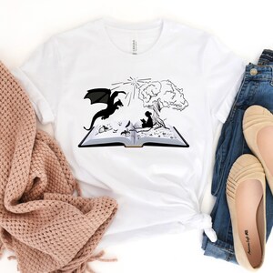Girl and Dragon Book Shirt, Reading Book Shirt, Gift For Bookworms, Booksellers Gift, Fantastic Book Lover T-Shirt, Reader Tee, Librarian