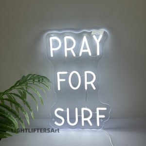 Pray for Surf Neon Sign,Beach House Wall Sign,Surf Wall Art,Coastal Sign Decor,Bedroom Neon Sign,Boho Wall Decor,Surf Decor,Surfer Gifts