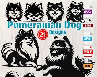 Siluetas de perros Pomerania svg, Razas de perros, Patas asomadas de Pomerania lindo Regalo para amantes de mascotas, línea clara Vector transparente, Cricut de grabado láser