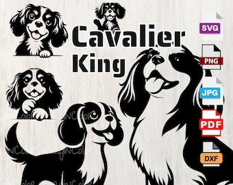 Cavalier King Dog Silhouettes, Dog SVG PNG Eps Dxf, Puppy, Dog Cricut Cutting, Laser Engraving, clip art ,Shirt svg,Wall Art,Print on Demand