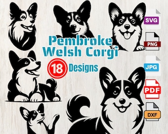 Pembroke Welsh Corgi Dog Silhouettes svg png,Peeking Dog PNG,Smile,Dog SVG PNG Dxf,Puppy,Cutting Laser Engraving,dog clipart,tShirt,Wall Art
