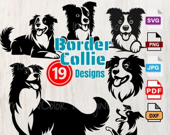 Border Collie Sylwetki, Podglądający Pies SVG, Uśmiech, Pies SVG PNG Eps Dxf, Szczeniak, Pies Cricut Cięcie, Grawerowanie Laserowe, Clip Art, Koszulka SVG, Sztuka Ścienna