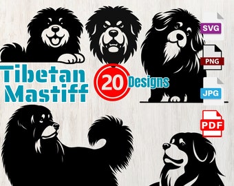 Tibetan Mastiff Dog bundle,Vintage Silhouettes svg png,Peeking Dog,Dog Friends vector Digital Print,Cutting Laser Engraving,clipart,Wall Art