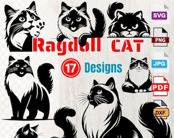 Ragdoll Cat, Ragdoll Vector SVG,Ragdoll Silhouettes Cat PNG,Cricut Cutting,Laser Engraving,Cat Peeking ,Shirt svg,Wall Art,Print on Demand