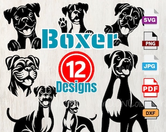 Boxer Dog Silhouettes svg,Dog SVG PNG Eps Dxf,Puppy,Cricut Cutting, Laser Engraving,clip art ,Shirt svg,Wall Art,Print on Demand