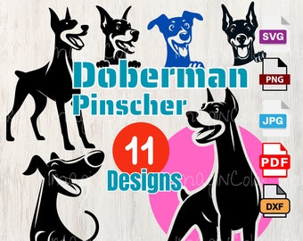 Doberman Pinscher Dog Silhouettes svg,Dog SVG PNG Eps Dxf,Puppy,Cricut Cutting, Laser Engraving,clip art ,Shirt svg,Wall Art,Print on Demand
