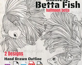 Fish SVG, Betta fish svg, Siamese fighting fis,Aquarium,Laser Engraver,Cricut svg,Silhouette,Betta SVG PNG Dxf,Wall Art,Print on Demand Set1