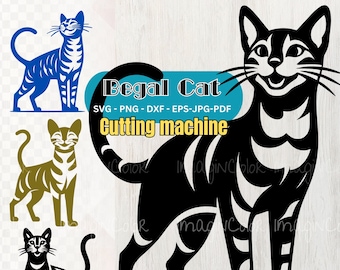 Bengal Cat Vector SVG Silhouettes, Cat SVG PNG Eps Dxf, Cricut Cutting, Laser Engraving, clip art ,Shirt svg,Wall Art,Print on Demand