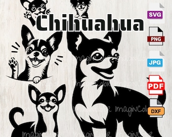 Chihuahua Dog Silhouettes, Dog SVG PNG Eps Dxf, Puppy, Dog Cricut Cutting, Laser Engraving, clip art ,Shirt svg,Wall Art,Print on Demand
