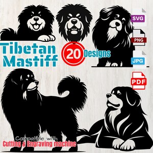 Tibetischer Mastiff Hund Bundle, Vintage Silhouetten svg png, Hund spähend, Hundefreunde vektor Digitaldruck, Schneiden Laser Gravur, Clipart, Wandkunst