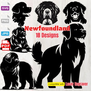 Neufundländer Silhouetten SVG, Hund SVG PNG Eps Dxf, Welpe, Hund Cricut Schneiden, Lasergravur, Clip Art, Shirt svg, Wandkunst, Print on Demand