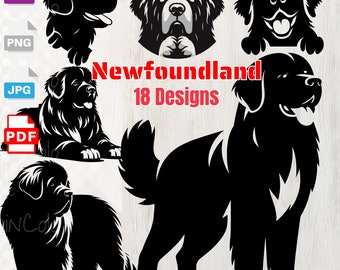 Newfoundland Dog Silhouettes SVG, Dog SVG PNG Eps Dxf,Puppy,Dog Cricut Cutting,Laser Engraving,clip art ,Shirt svg,Wall Art,Print on Demand