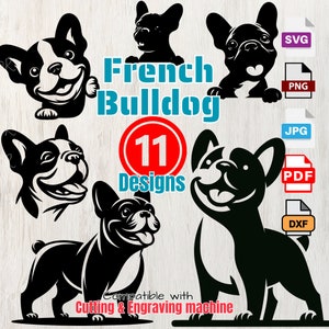French Bulldog Silhouettes, Dog SVG PNG Eps Dxf, Puppy, Dog Cricut Cutting, Laser Engraving, clip art ,Shirt svg,Wall Art,Print on Demand