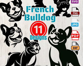 French Bulldog Silhouettes, Dog SVG PNG Eps Dxf, Puppy, Dog Cricut Cutting, Laser Engraving, clip art ,Shirt svg,Wall Art,Print on Demand