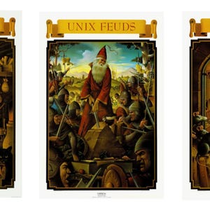 Set of 3 Posters Unix Magic Unix Feuds Unix Views Wizard Vintage computer repro 1980s coding computing 24 x 36 inches