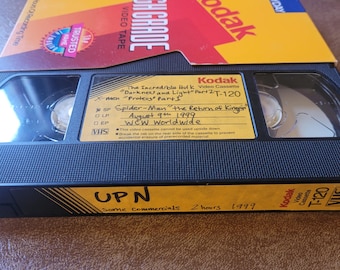 VHS Tape Cartoons UPN with Commercials Incredible Hulk Spider-Man WCW