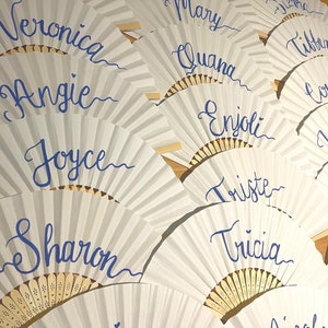 Personalised paper fan - Wedding Place card with calligraphy - Weddings, birthday parties, hens party, bridal shower, baby shower