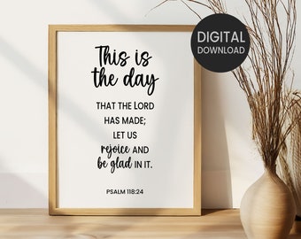 Salmo 118:24, Este es el día que el Señor ha hecho Arte de pared imprimible, Versículo bíblico Decoración cristiana para el hogar, Sala de estar