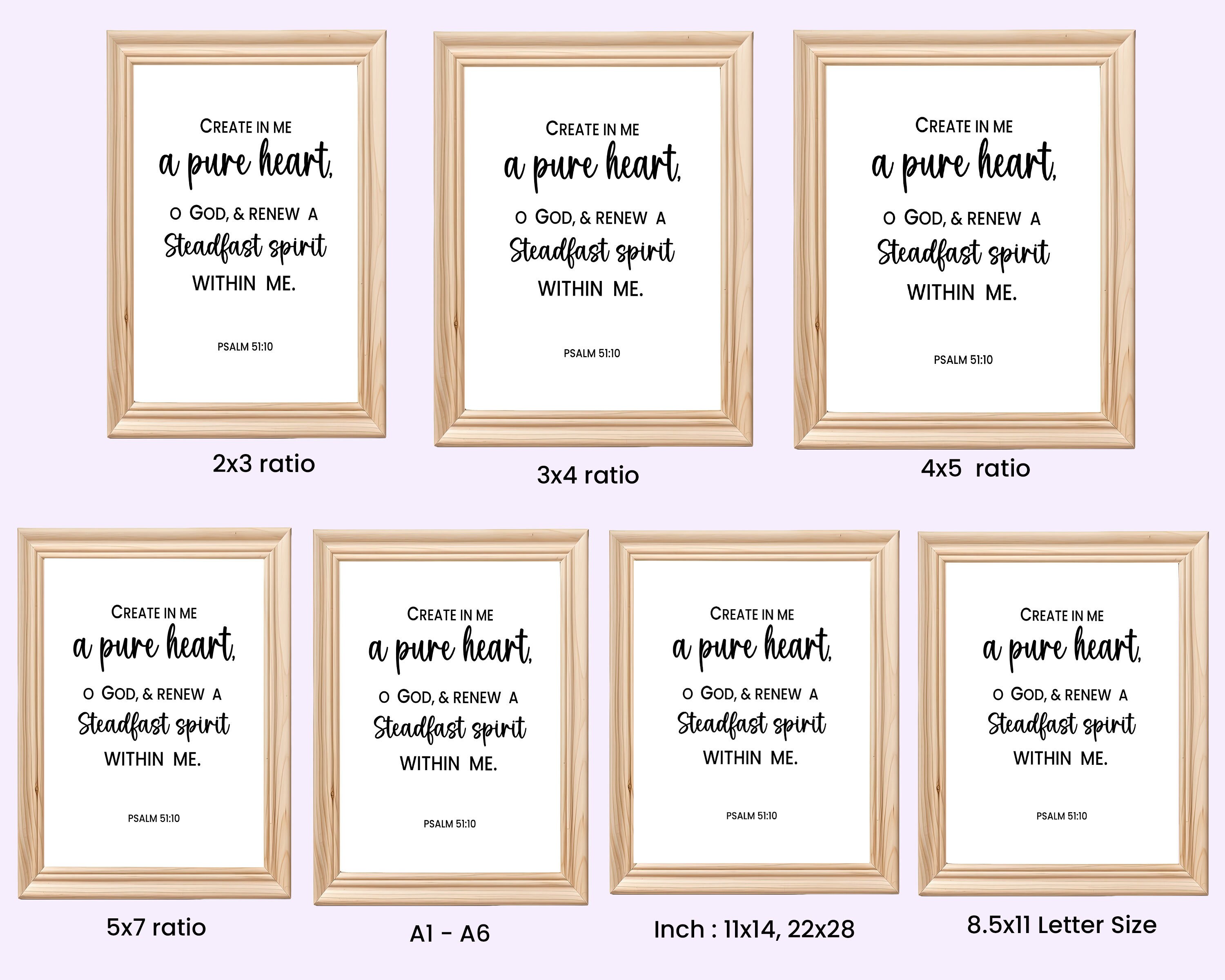 Psalm 51:10, Create in Me a Pure Heart Printable Wall Art, Bible Verse ...