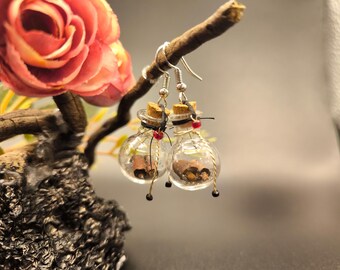 Potion Earrings with Small Scroll, Magic Earrings, Enchanted Jewelry, Silver Potion Pendant, Handmade Fantasy Outfit