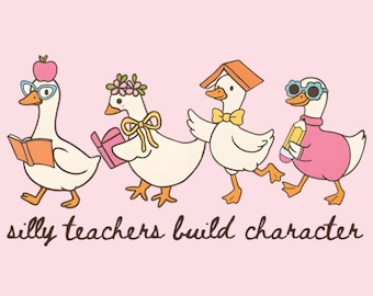 Paquete PNG de ganso para maestra de regreso a clases, PNG de maestra coqueta para el primer día de clases, Sublimación floral preppy, Maestros tontos que desarrollan su carácter