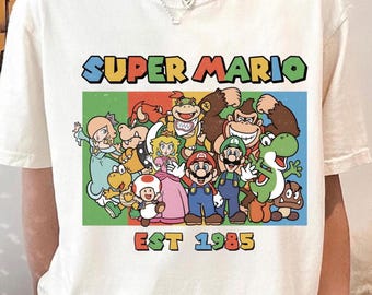 Super Mario Est 1985 Shirt, Epic Universe, All Characters Mario Matching Shirt, Mario and Friends Tee, Super Mario Fan Gift, Family Vacation