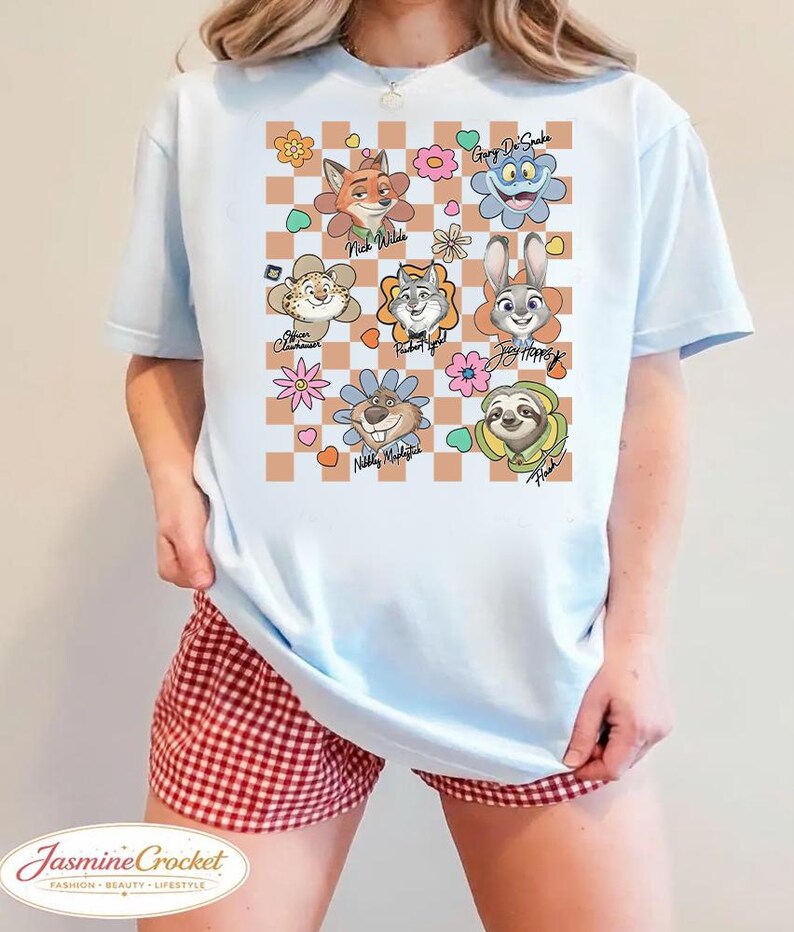 Camiseta con lazo de acuarela de Disney, placa de policía de Zootopia 2, camiseta de Judy Hopps y Nick Wilde, departamento de flores de Zootopia, regalo para fans de Zootopia imagen 3
