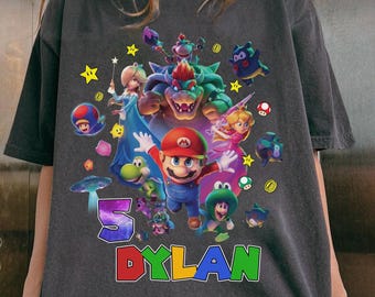 Custom Super Mario Galaxy Birthday Shirt, Personalized Age Mario, All Characters Mario 2026, Mario and Friends Tee, Peach Princess