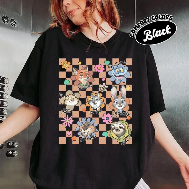 Camiseta con lazo de acuarela de Disney, placa de policía de Zootopia 2, camiseta de Judy Hopps y Nick Wilde, departamento de flores de Zootopia, regalo para fans de Zootopia imagen 2