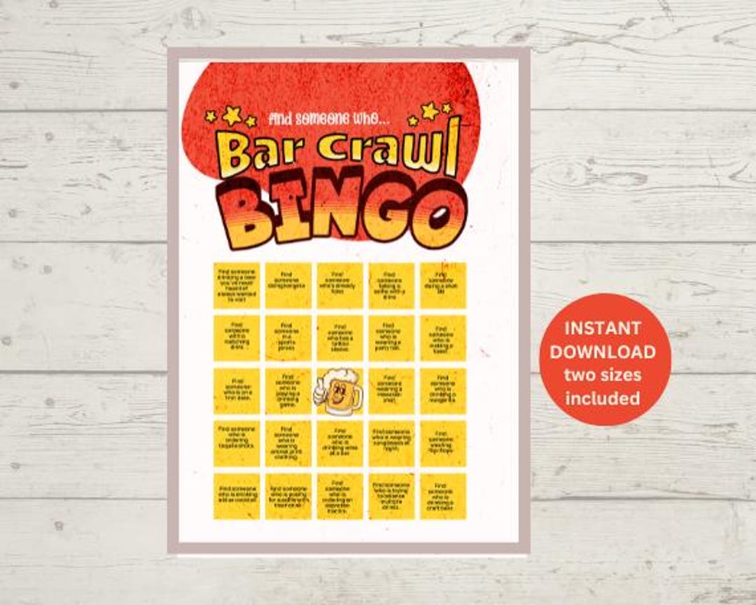 Bar Crawl Bingo, Bar Hopping Party Game, Bar Night Scavenger Hunt — free download