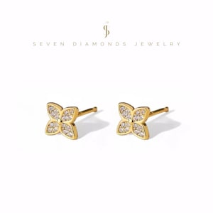 Kleeblatt Ohrringe - Stern Diamant Ohrringe Louis Style / 915 Silber - Echtsilber - Monogramm Hypoallergen & Wasserfest / Bloom / Cleef
