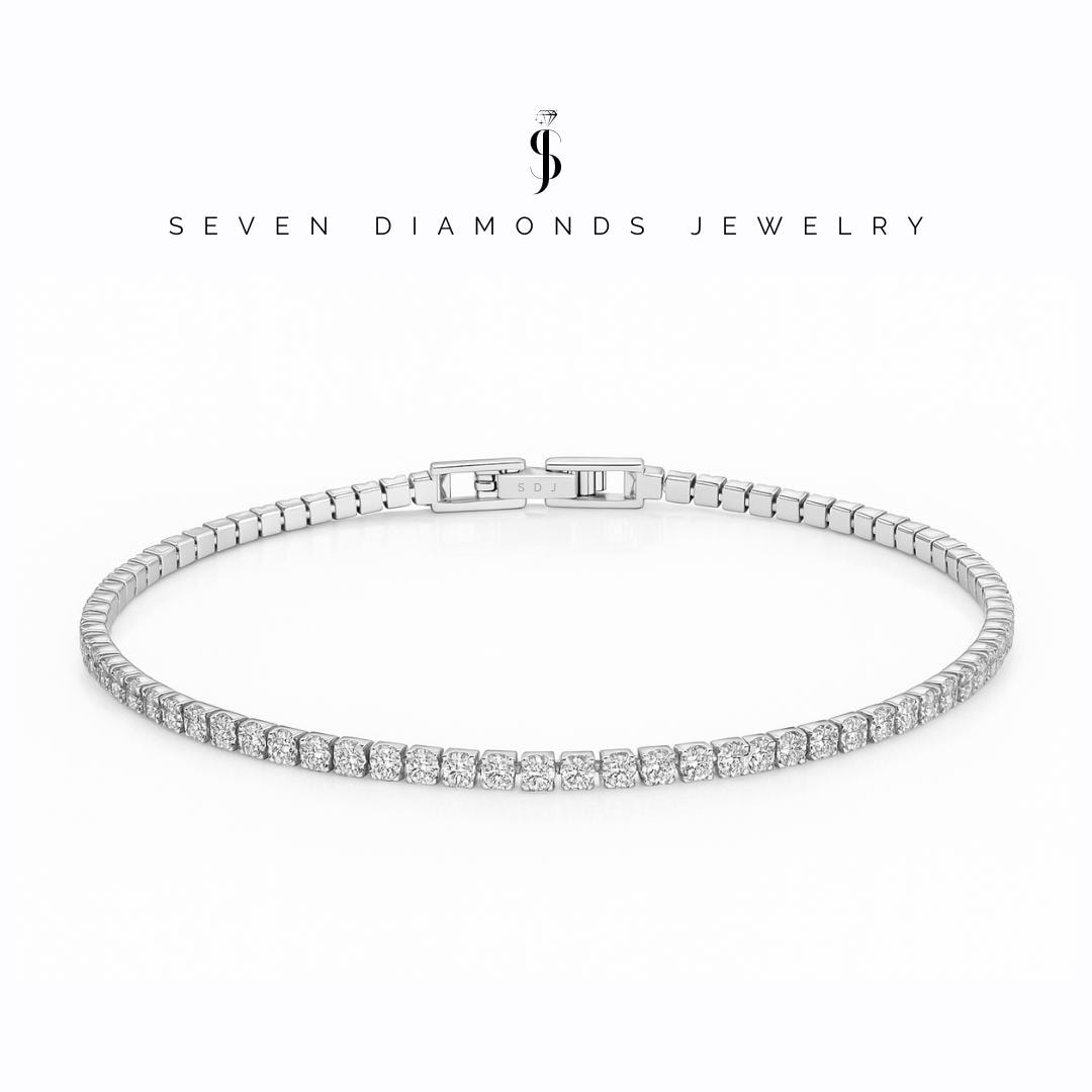 Diamond Tennis Bracelet - 925 Silver / 18k Gold Plated - Hypoallergenic & Waterproof / 16 cm, 17 cm, 18 cm, 19 cm / 2 mm