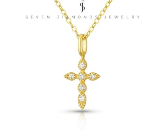 Diamond Cross Necklace - 925 Silver with 18k Gold - Cross Necklace, Jesus Cross Pendant Necklace, Waterproof