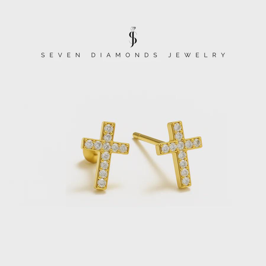 Orecchini Tragus A Croce Con Zirconi Cubici Per Donna, In Rame Dorato, Mini E Leggeri, Ideali Per Piercing E Cartilagine
