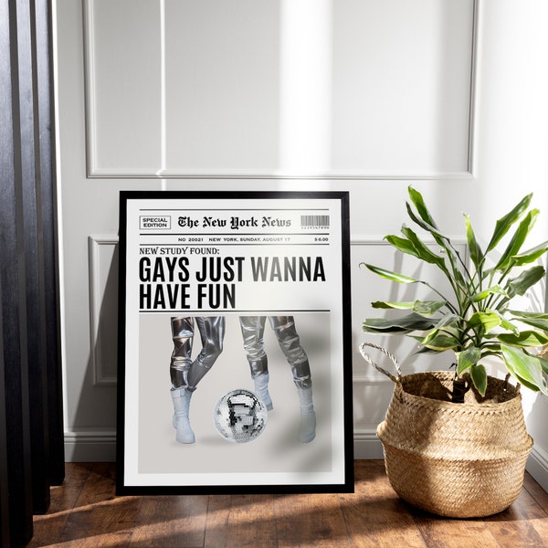 Trendy Wall Art Newspaper Art Prints ,Black And White Poster, Aesthetic Art Print ,Disco Art , Vintage Retro Poster, Gays Wall Art