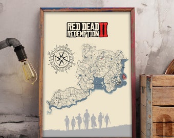 Red Dead Redemption 2 Map Poster, Video Game Map Poster, Game Map Wall Art, Gift For Him, Printable Wall Art