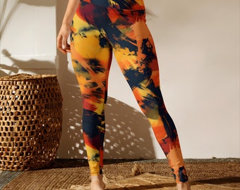 Leggings deportivos Fiery Brush Art - Ropa deportiva vívida para mujer