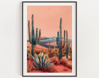 Southwest Kaktus Landschaft Wandkunst - Lebendige Wüstenoase, bunter Digitaldruck