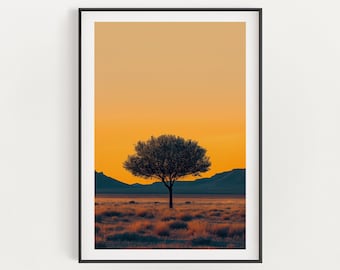 Fotografía impresa de Lone Tree al atardecer: Paisaje de la hora dorada (Descarga digital)