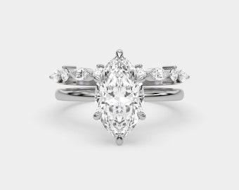 Marquise Cut Engagement Ring set half eternity, 3.0ct Marquise Cut Diamond Stimulated CZ, Sterling Silver