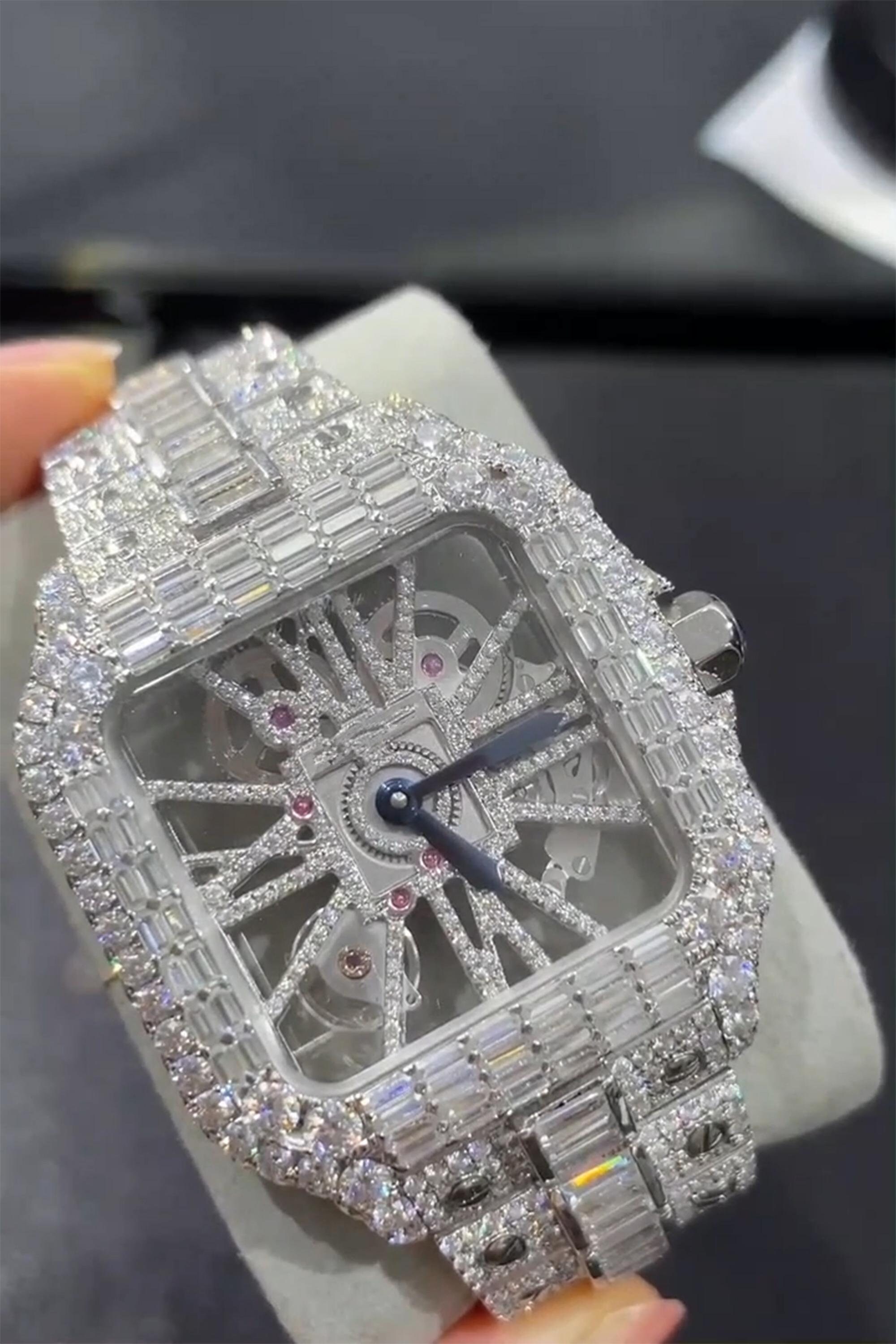 iced out cartier watch mens