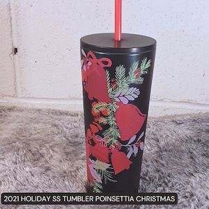 Starbucks 2021 Holiday Stainless Steel Tumbler (16oz) - Poinsettia Christmas - Limited Edition
