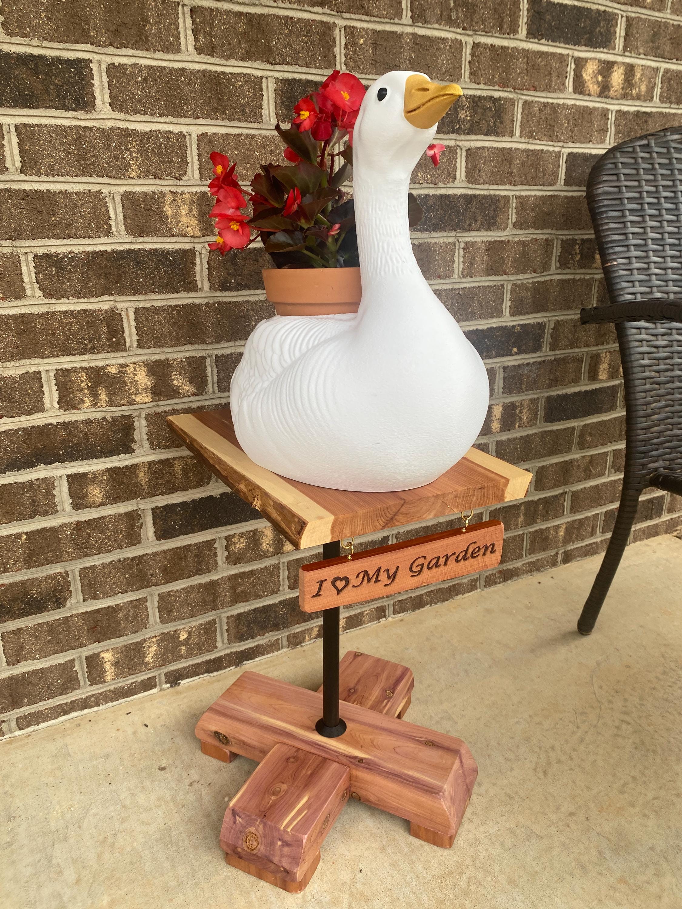 Goose Stand Garden Goose Planter Stand | Farmhouse Porch Decor | Wooden Base or ...