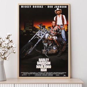 Harley Davidson and the Marlboro Man (1991)--filmposter, kunstafdrukken, woondecoratie, kunst aan de muur, canvas poster ingelijst