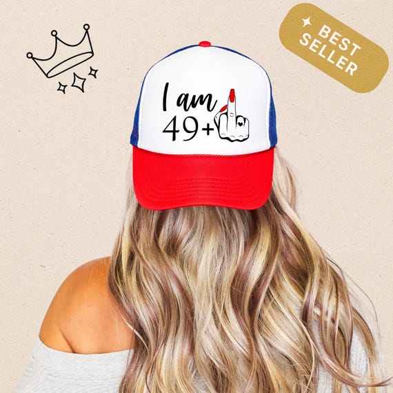Funny 50th Birthday Trucker Hat: 49 Plus Middle Finger Gift  display picture 1