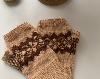 Wool mittens knit Fingerless gloves,  embroidery mitten, hand warmers, fingerless mitten, winter gloves gift for mother