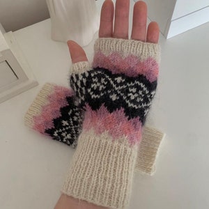 Wool gloves knit Fingerless gloves, embroidery mitten, hand warmers, fingerless mitten, winter gloves gift for friends image 2