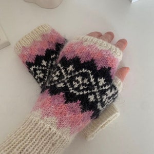 Wool gloves knit Fingerless gloves, embroidery mitten, hand warmers, fingerless mitten, winter gloves gift for friends image 1