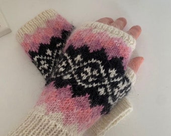 Wool gloves knit Fingerless gloves,  embroidery mitten, hand warmers, fingerless mitten, winter gloves gift for friends