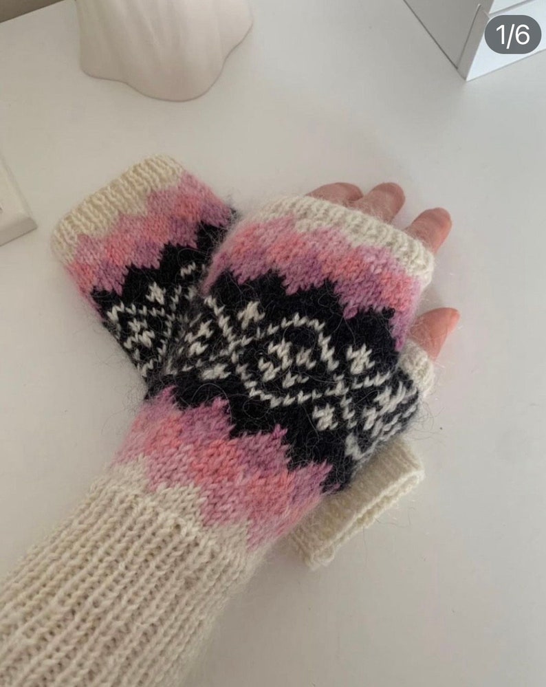 Wool gloves knit Fingerless gloves, embroidery mitten, hand warmers, fingerless mitten, winter gloves gift for friends image 1